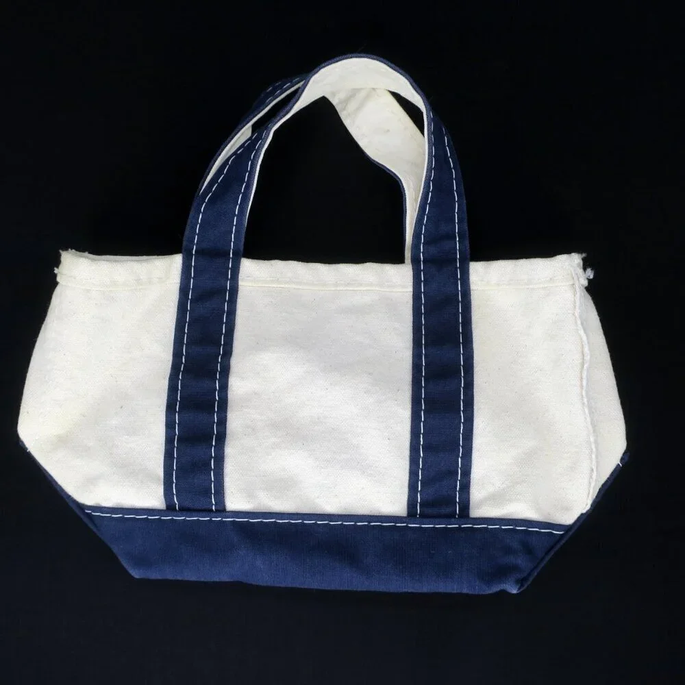 Vintage LL Bean Mini Micro Boat And Tote Canvas & Navy Blue Handles 9x7